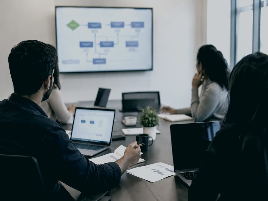 Team reviewing a platform architecture diagram